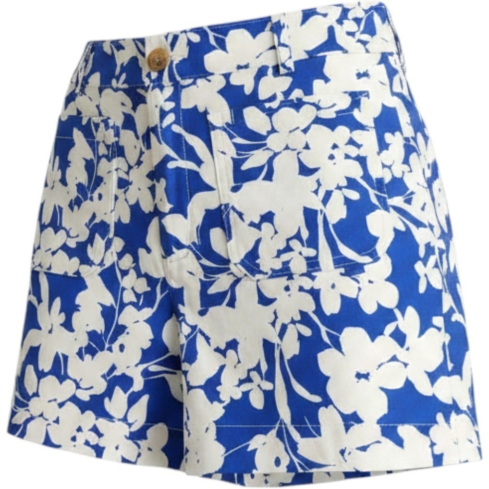 LOFT The Palmer Short Blue White Floral Cotton Linen Blend Shorts Size‎ 6